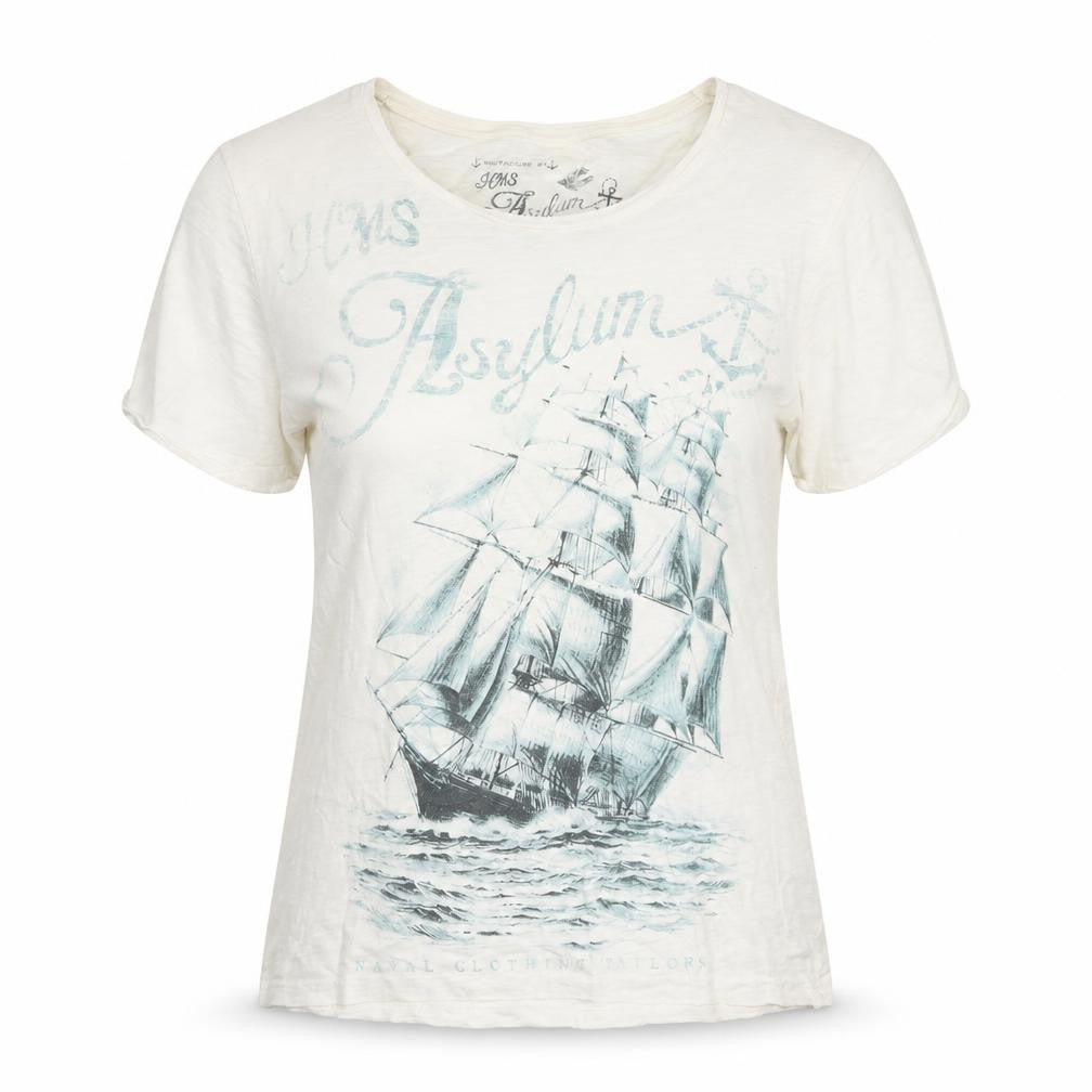 footasylum Womens Ivory Cotton Basic T-Shirt Size M Round Neck - Sail Boat