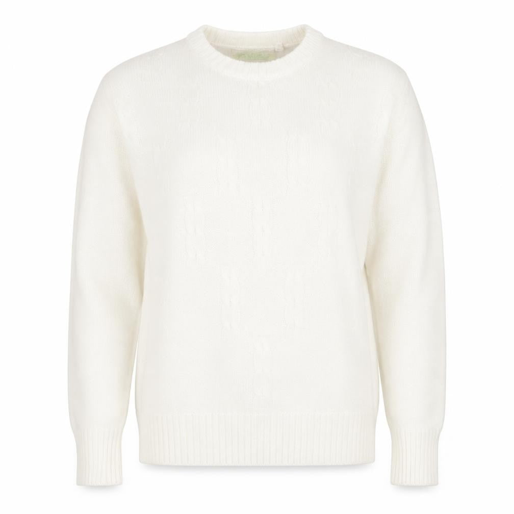 Front view of Jonathan Miller women’s ivory round neck acrylic jumper, size M
