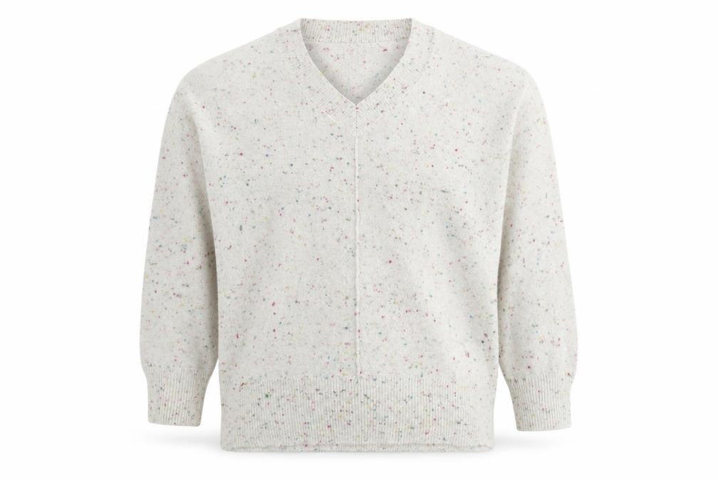 Front view of F&F men’s multicoloured v-neck geometric polyester jumper, size L