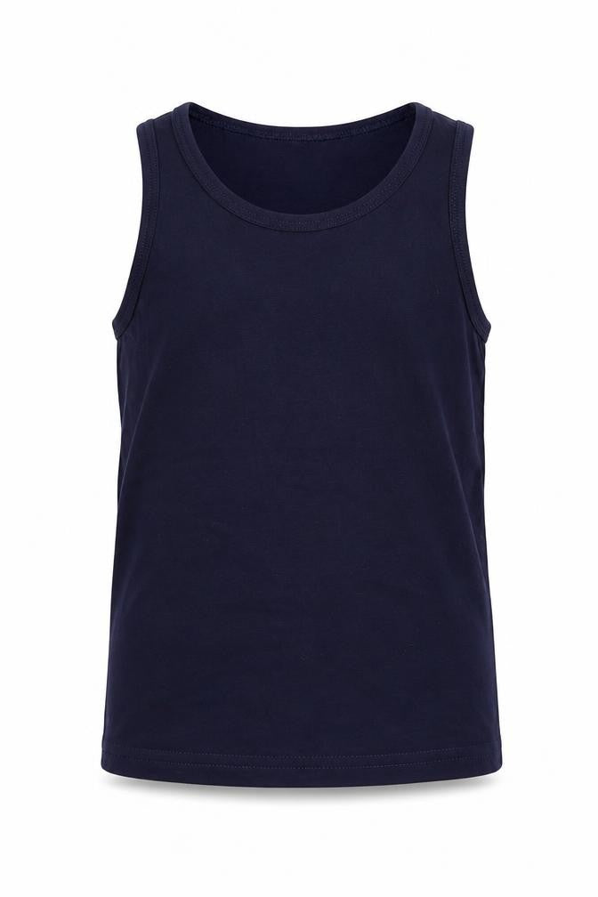Front view of George boys’ blue 100% cotton basic tank, size 3-4, years crew neck pullover
