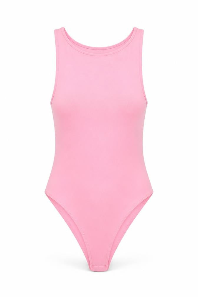 Front view of Primark women’s pink polyamide bodysuit one-piece, size XS, snap