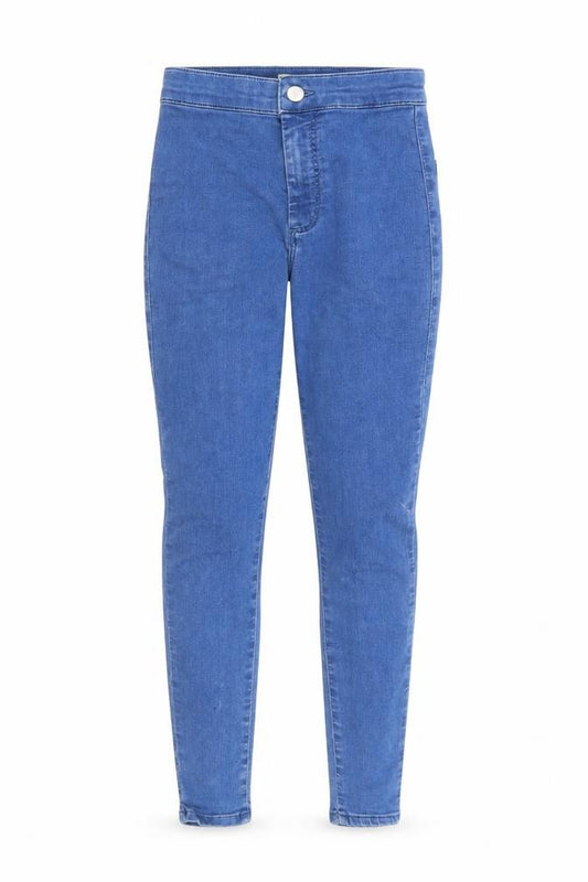 Front view of Topshop women’s blue cotton skinny jeans, size UK 24, in, 25-inch leg regular zip