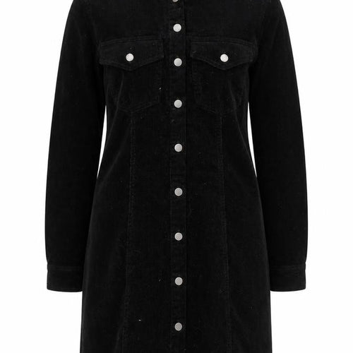 New Look Womens Black Cotton Shirt Dress Size 6 Collared Button