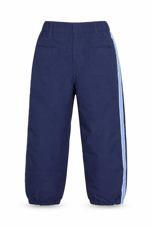 Front view of Sproggs boys’ blue polyester jogger trousers, size 5-6, years regular hook & loop
