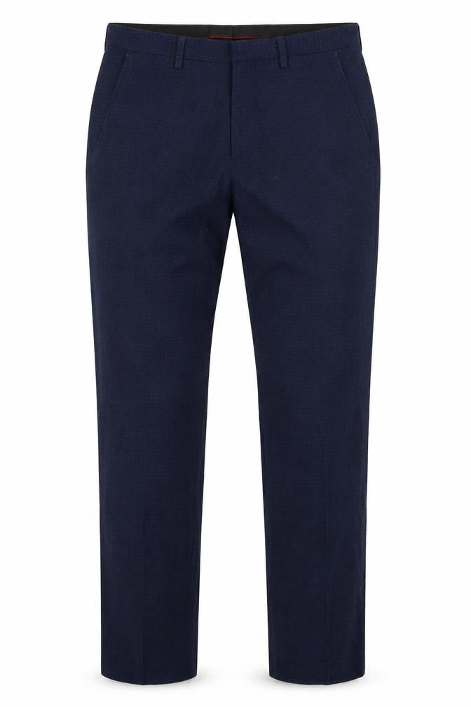 Front view of Burton men’s blue polyester trousers, size 32, in, 30-inch leg regular zip