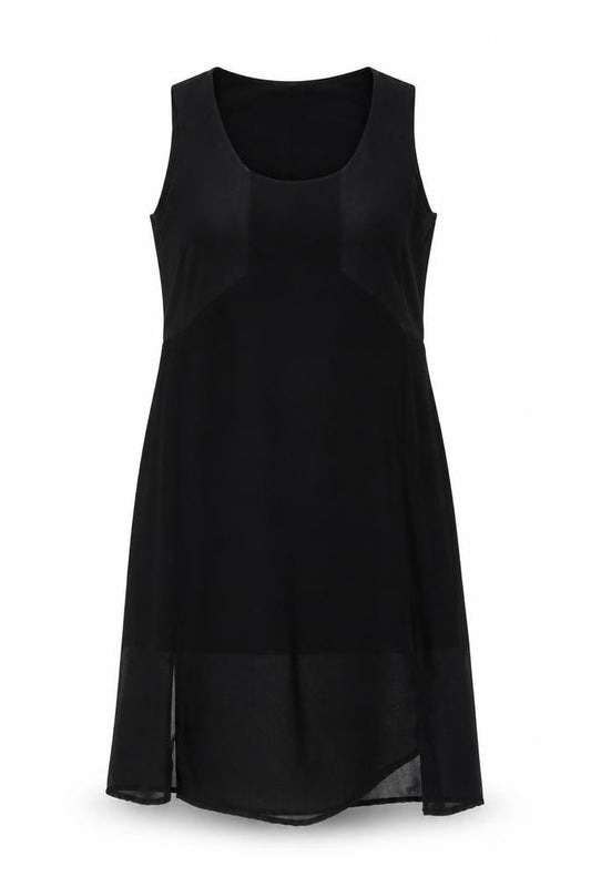 Front view of H&M women’s black polyester a-line, size UK 16, round neck pullover