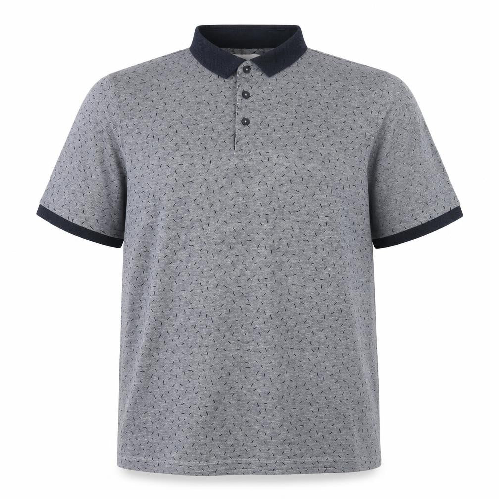 Front view of RESERVED men’s grey geometric cotton polo, size 2XL, collared button