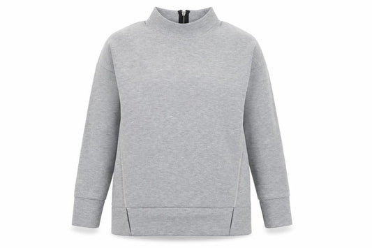 Front view of Next women’s grey polyester pullover sweatshirt, size UK 8, zip