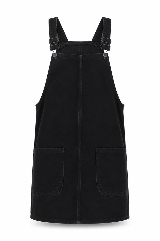New Look Womens Black Cotton Pinafore/Dungaree Dress Size 6 Square Neck Pullover