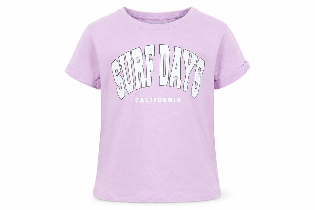 Primark Girls Purple Cotton Basic T-Shirt Size 4-5 Years Round Neck Pullover - California