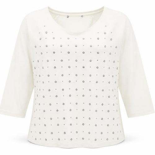 Preworn Womens Ivory Polka Dot Cotton Basic T-Shirt Size 12 Round Neck
