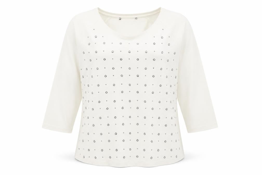 Preworn Womens Ivory Polka Dot Cotton Basic T-Shirt Size 12 Round Neck