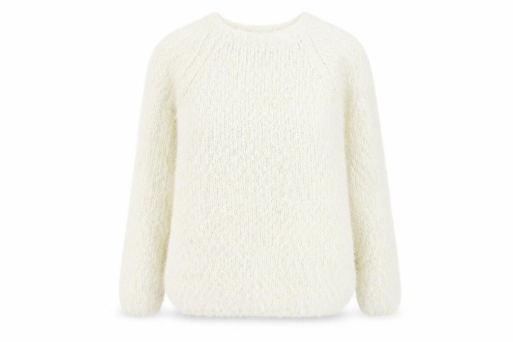 Front view of Fanrons women’s white round neck polyester jumper, size L