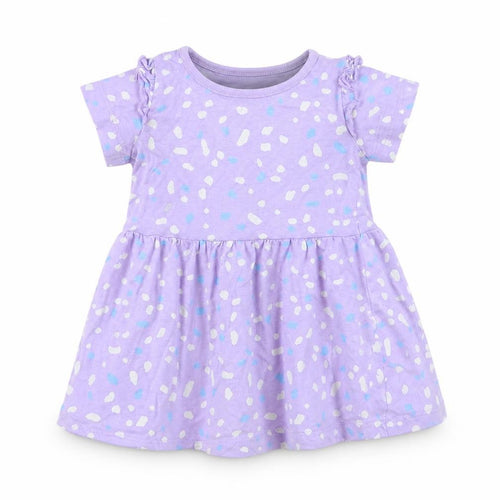 Dunnes Stores Girls Purple Geometric Cotton Skater Dress Size 6-9 Months Round Neck Pullover