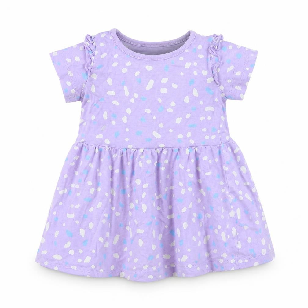 Dunnes Stores Girls Purple Geometric Cotton Skater Dress Size 6-9 Months Round Neck Pullover