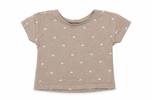 Front view of George girls’ brown geometric cotton basic t-shirt, size 3-6, months round neck pullover - rainbow