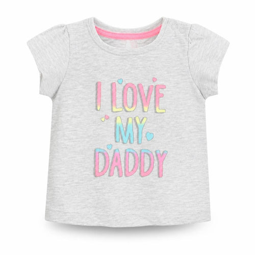 Primark Girls Grey Cotton Basic T-Shirt Size 3-6 Months Round Neck Pullover - I Love My Daddy