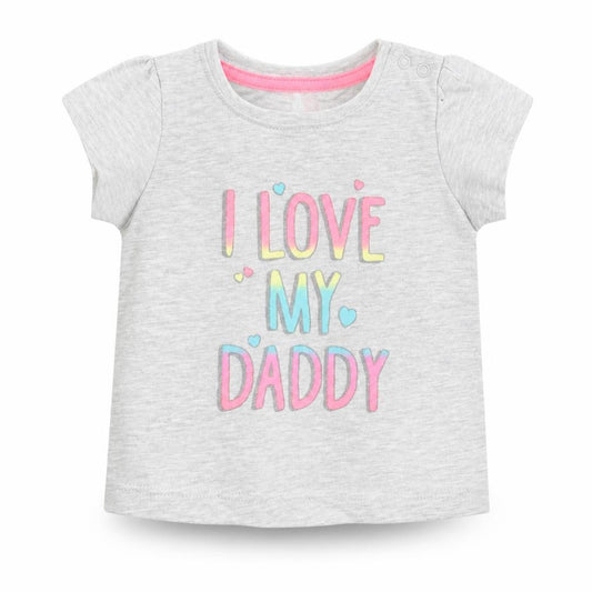 Front view of Primark girls’ grey cotton basic t-shirt, size 3-6, months round neck pullover - i love my daddy
