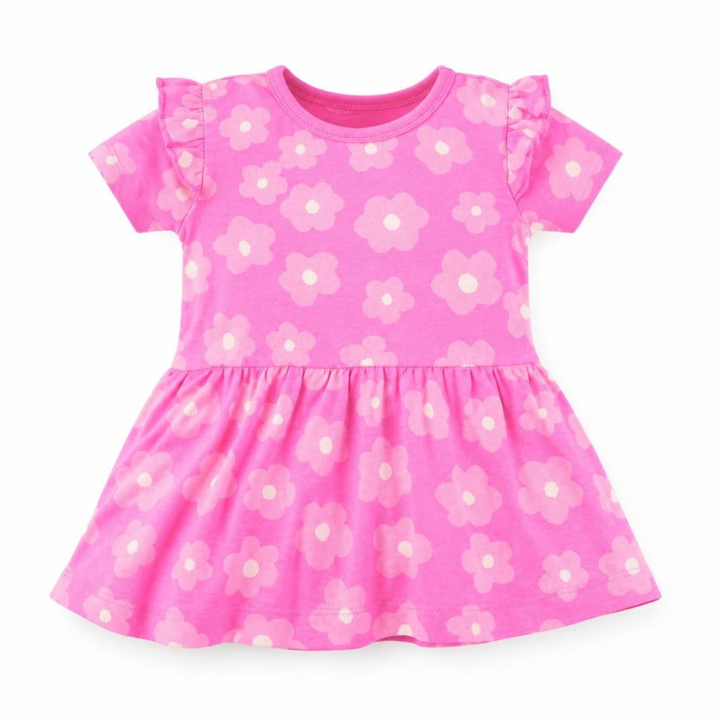 Dunnes Stores Girls Pink Geometric Cotton Skater Dress Size 6-9 Months Round Neck Pullover