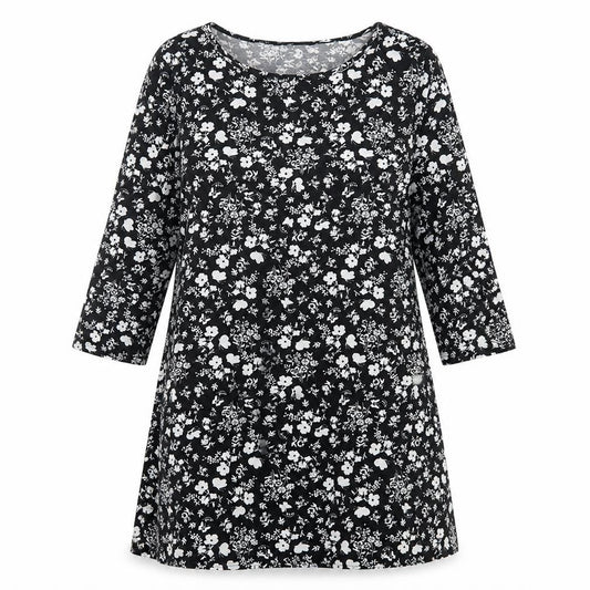 Front view of George women’s black floral polyester a-line, size UK 10, boat neck pullover