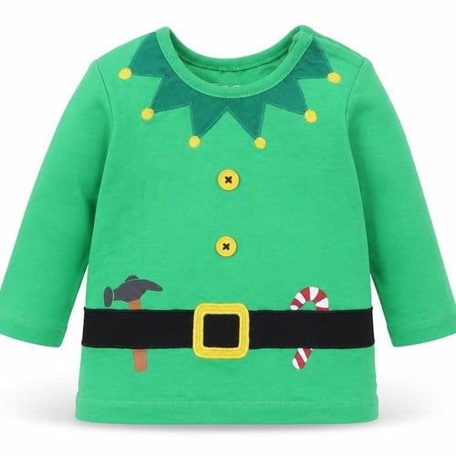F&F Baby Green Cotton Basic Casual Size Newborn Crew Neck Button - Christmas Elf