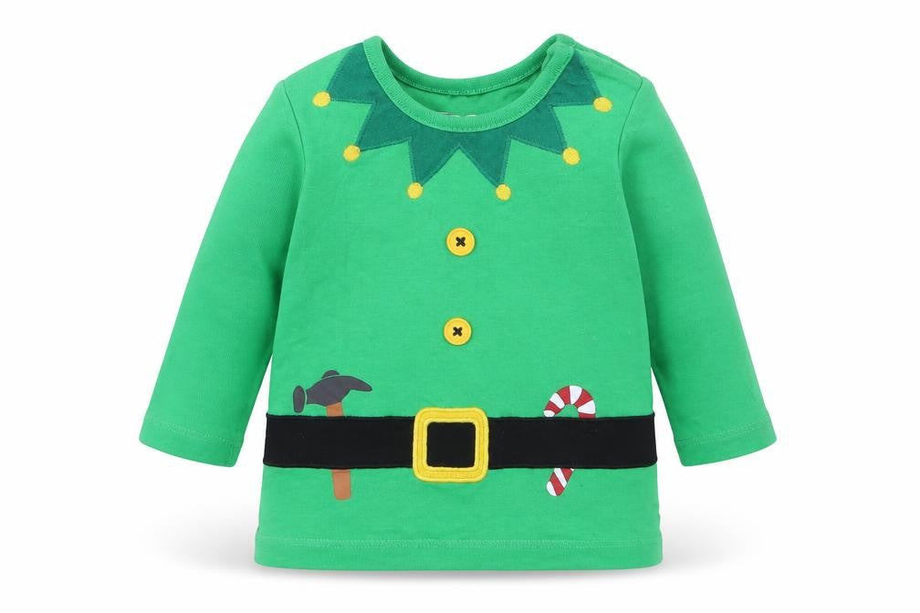 F&F Baby Green Cotton Basic Casual Size Newborn Crew Neck Button - Christmas Elf
