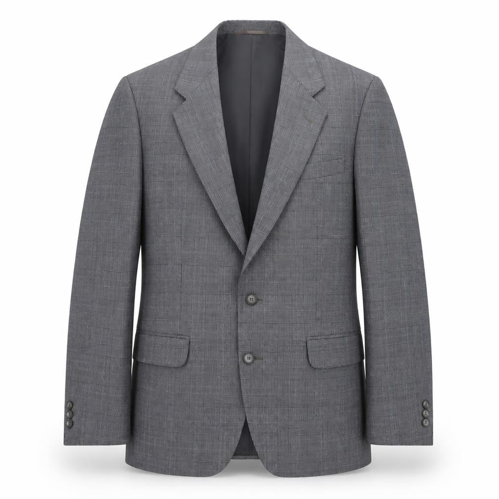 Front view of C&A men’s grey plaid wool jacket suit jacket, size 40