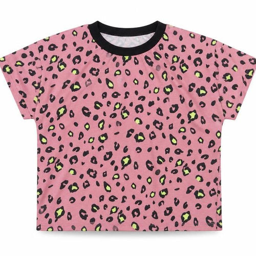 SheIn Girls Pink Animal Print Polyester Pullover T-Shirt Size 6-7 Years Crew Neck Pullover - Leopard Print