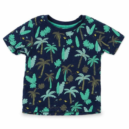 Primark Baby Blue Geometric Cotton Pullover T-Shirt Size 9-12 Months Crew Neck Pullover - Palm Tree Print