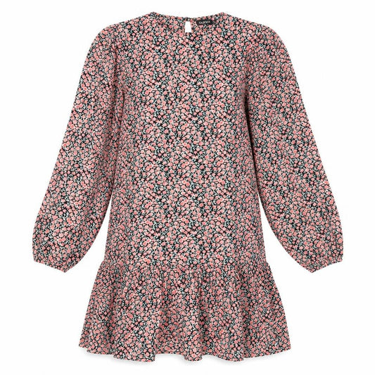 Front view of Boohoo women’s pink floral polyester kaftan, size UK 12, round neck button
