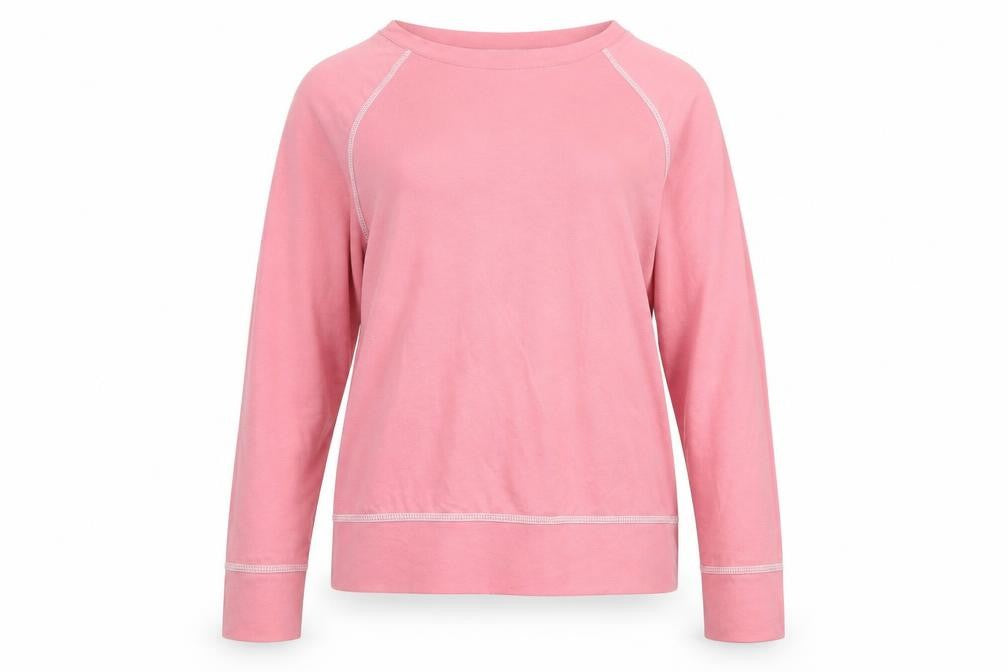 Front view of MissLook women’s pink cotton blend pullover sweatshirt, size L, pullover