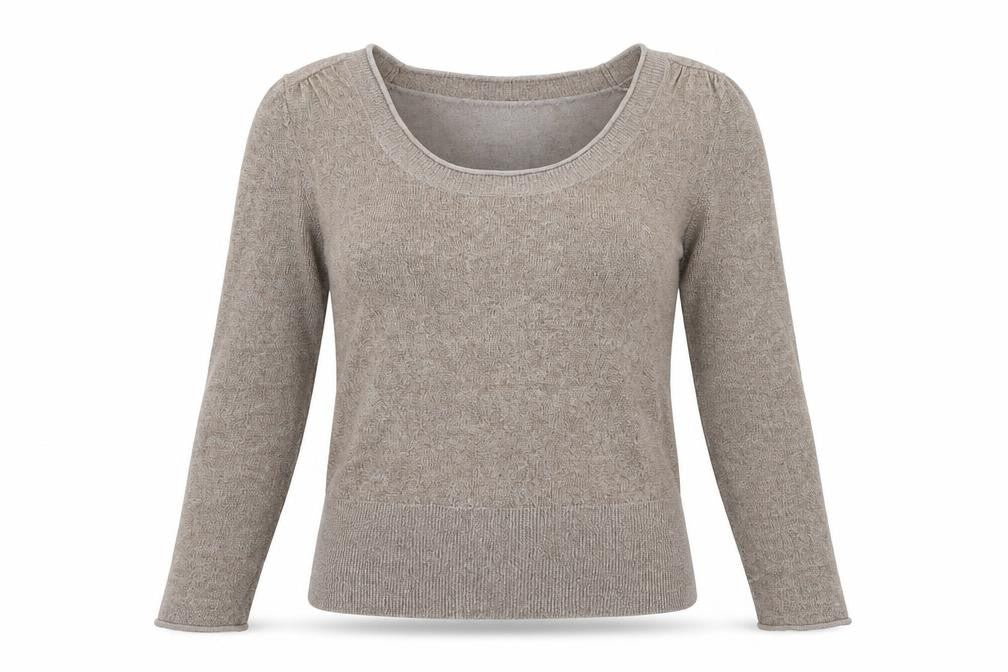 Front view of Scriba women’s brown scoop neck acrylic jumper, size S