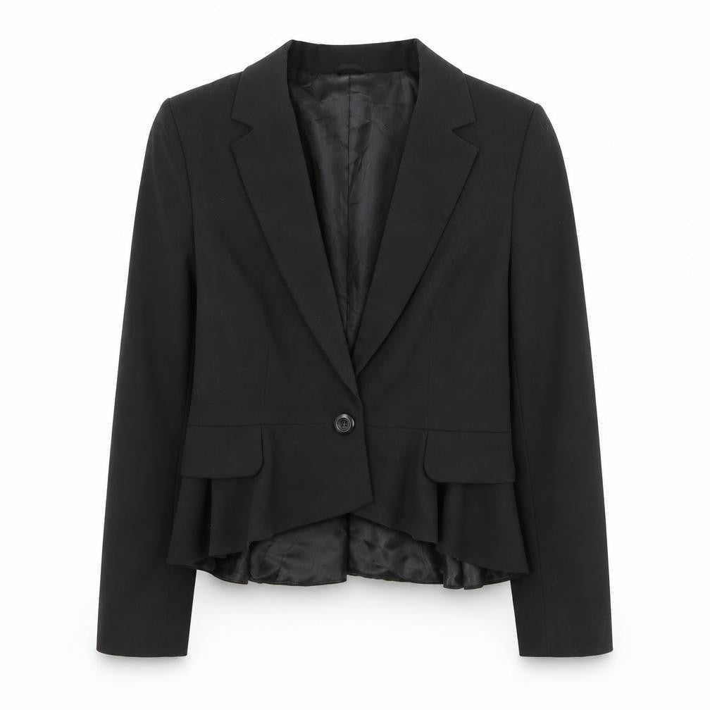 Dorothy Perkins Womens Black Polyester Jacket Blazer Size 10 - Frill Detail