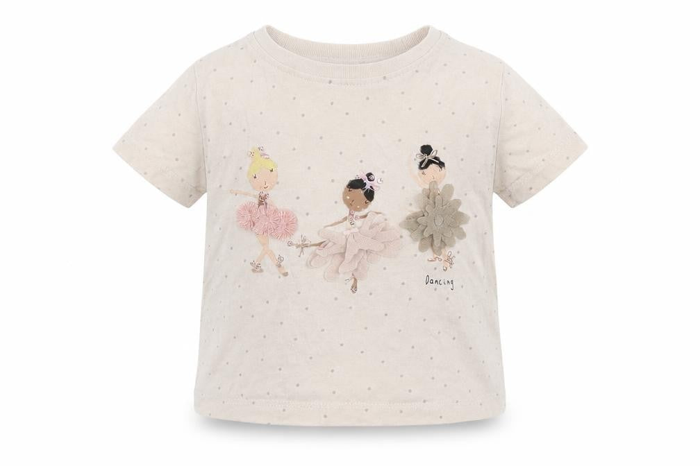 Front view of Next girls’ ivory polka dot cotton basic polo, size 3-6, months round neck - dancing