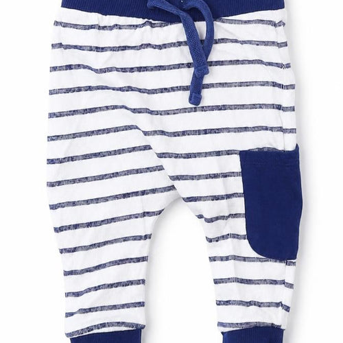 Mini Club Boys Blue Striped Cotton Jogger Trousers Size 3-6 Months Drawstring