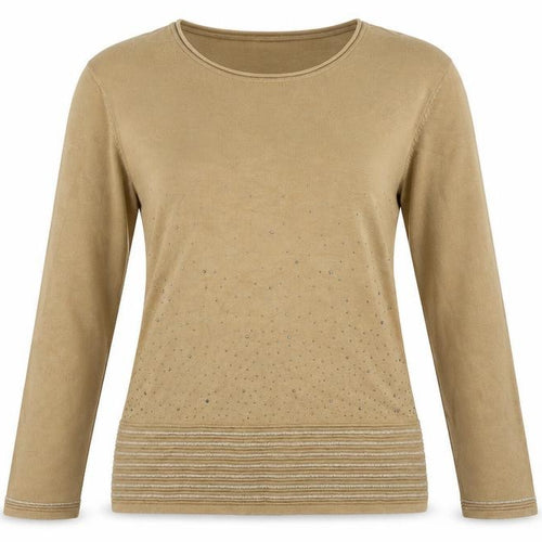 Mudflower Womens Brown Striped Viscose Jersey T-Shirt Size M Round Neck - Diamond Pattern