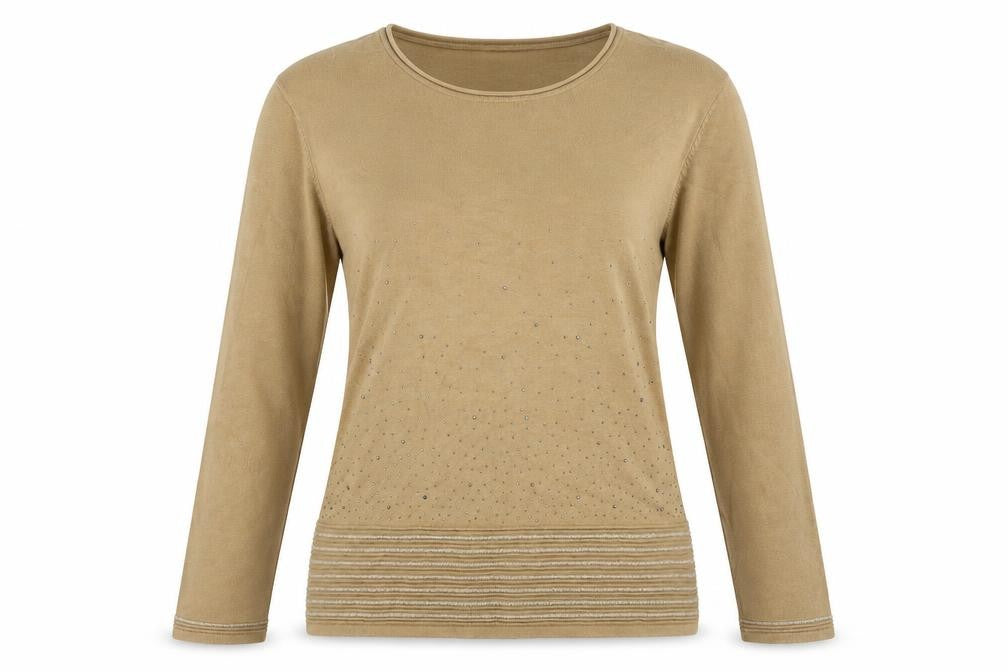 Mudflower Womens Brown Striped Viscose Jersey T-Shirt Size M Round Neck - Diamond Pattern