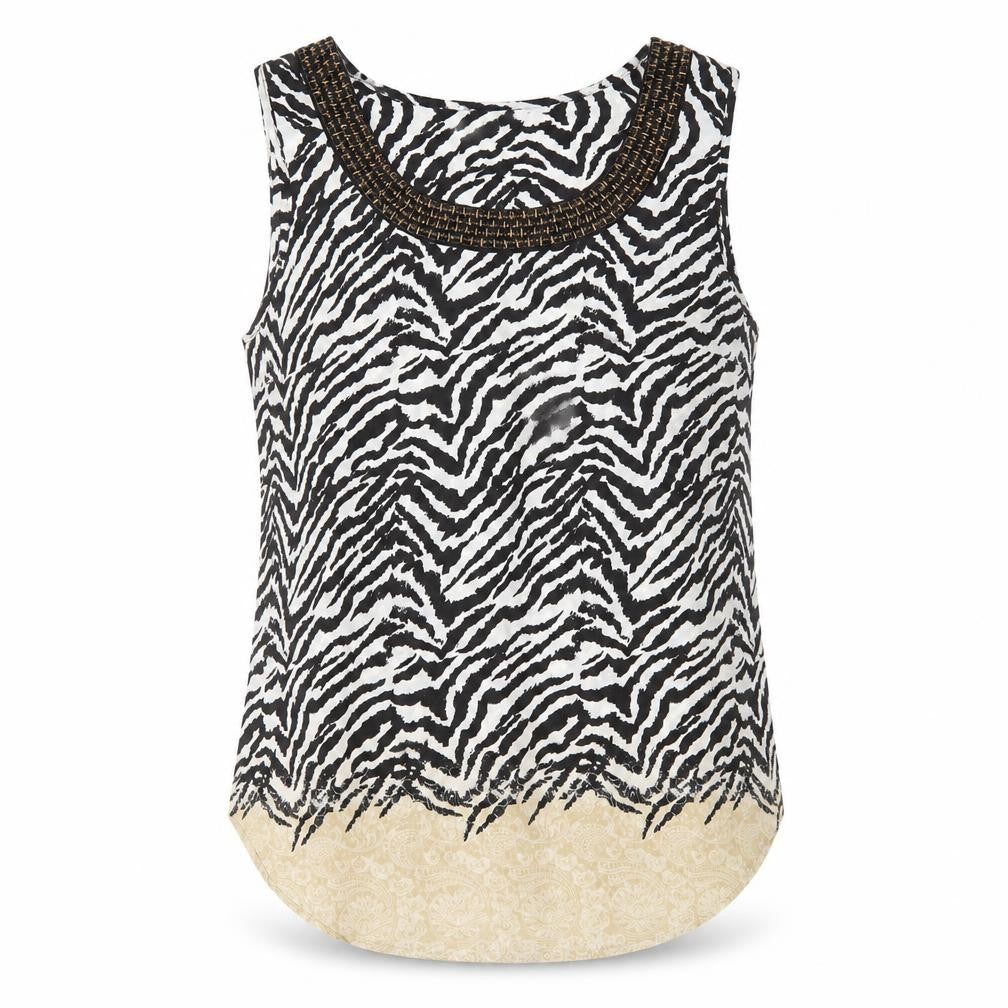 Front view of Wallis women’s multicoloured animal print polyester basic tank, size L, round neck - zebra print