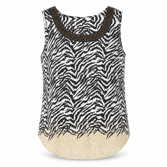 Front view of Wallis women’s multicoloured animal print polyester basic tank, size L, round neck - zebra print