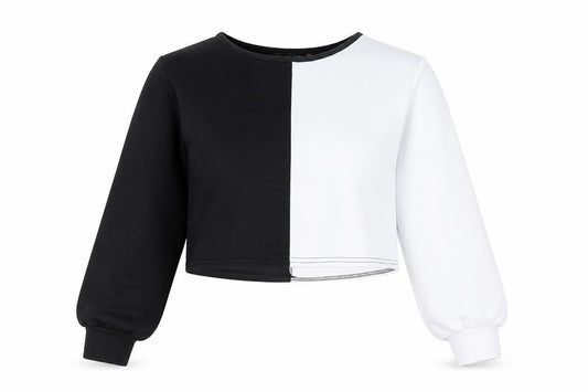 Front view of Boohoo women’s black polyester pullover sweatshirt, size UK 4, pullover - cropped