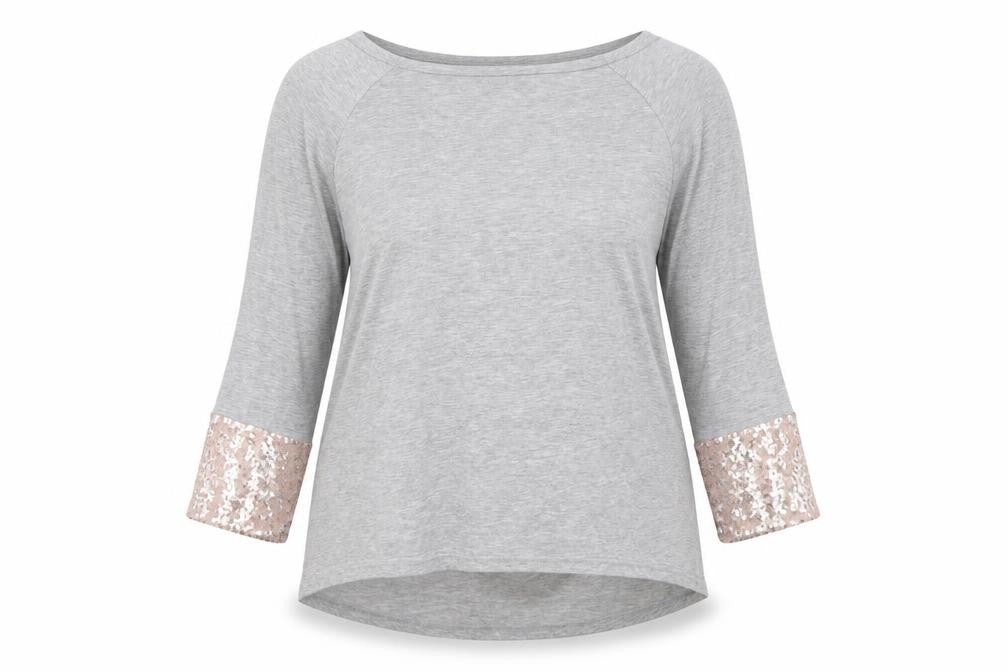 Front view of SHEIN women’s grey boat neck polyester jumper, size 2XL