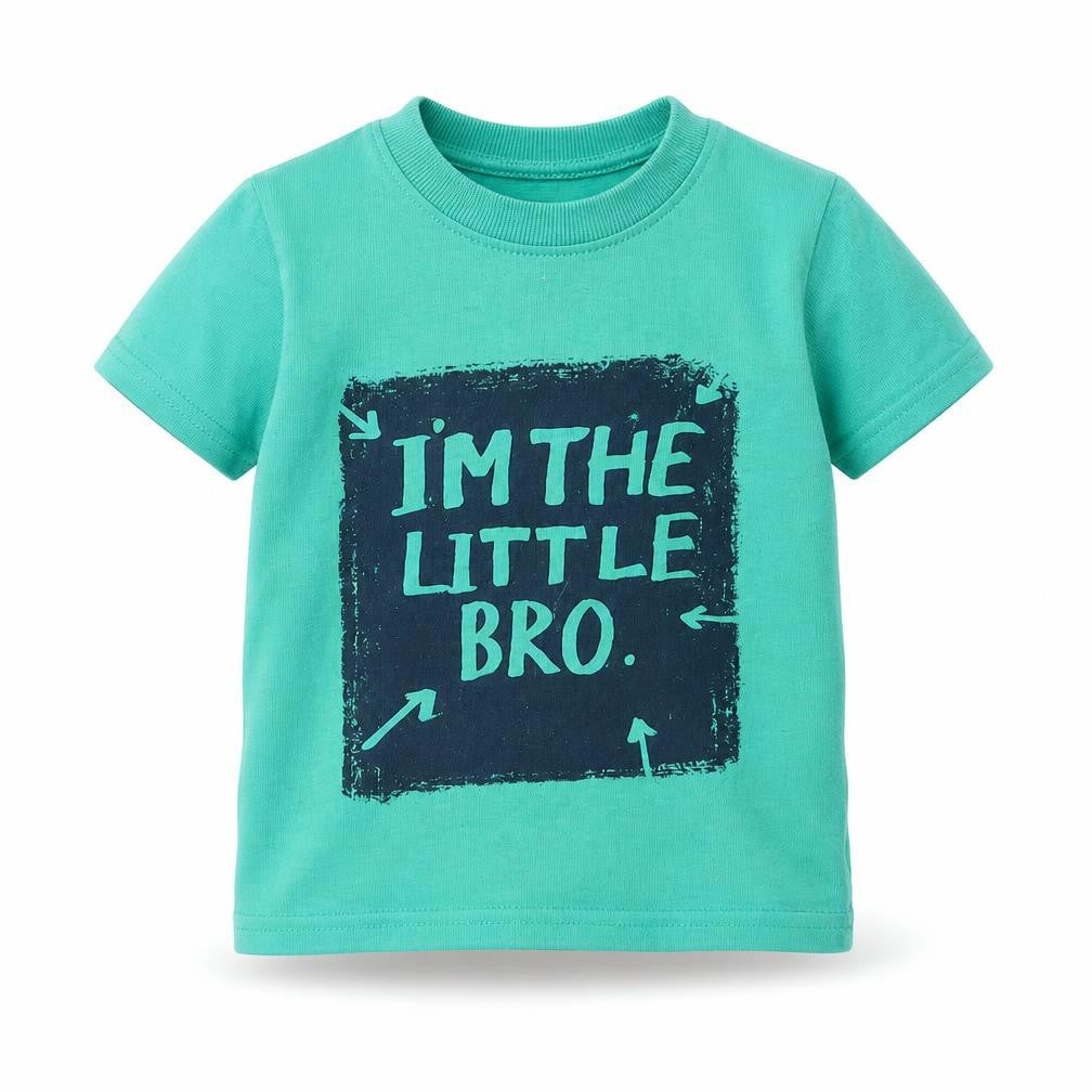 George Boys Green Cotton Basic T-Shirt Size 9-12 Months Round Neck Pullover - I'm The Little Bro