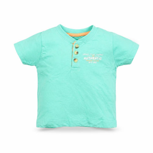 Primark Boys Green Cotton Basic T-Shirt Size 9-12 Months Round Neck Button - Cheeky Chimp Academy