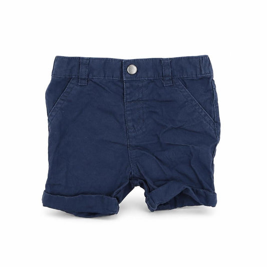Front view of Next boys’ blue cotton cropped trousers, size 9-12, months button