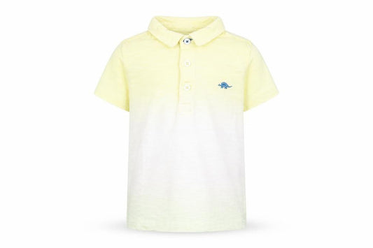 Front view of F&F boys’ yellow cotton basic polo, size 2-3, years collared button - dinosaur