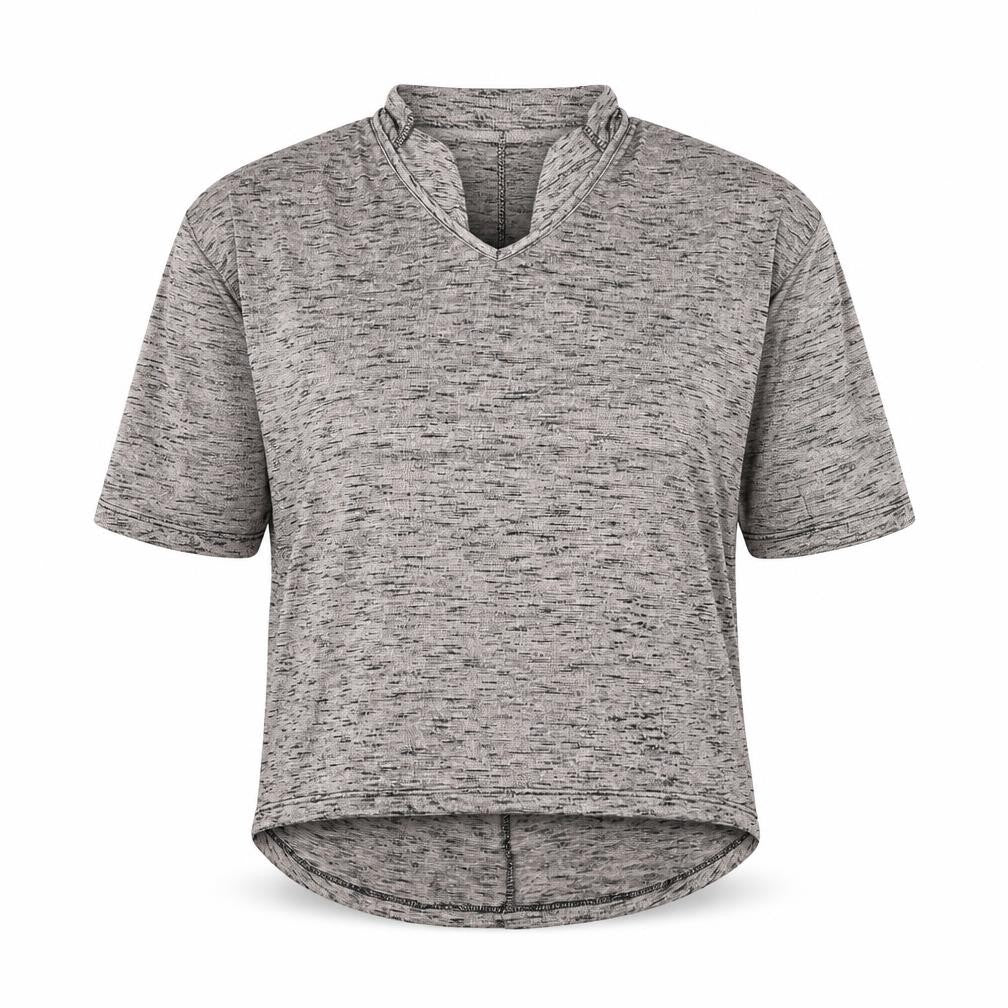 Front view of New Look women’s gold v-neck polyester jumper, size S, - key hole neck