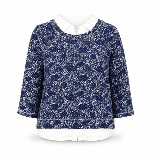 Marks and Spencer Womens Blue Collared Floral Viscose Pullover Jumper Size 12 - Shirt and Jumper