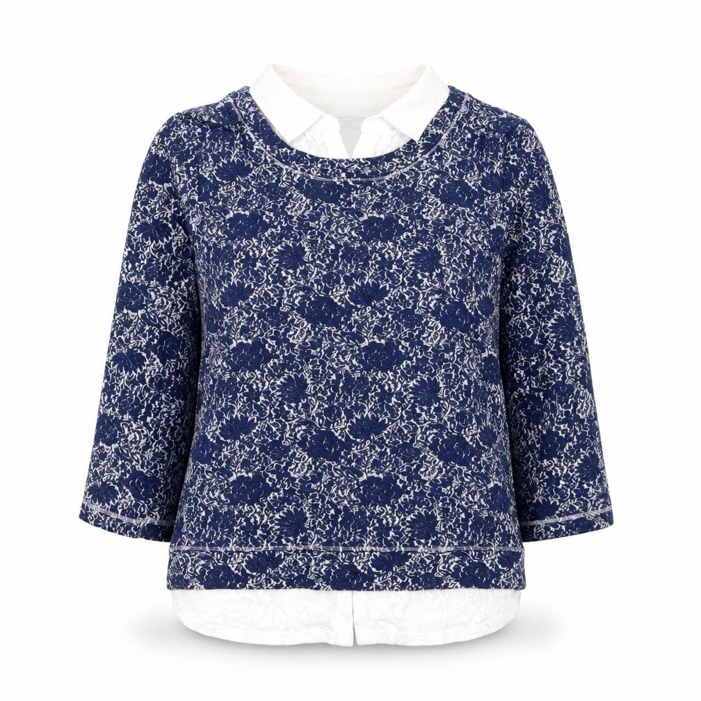 Marks and Spencer Womens Blue Collared Floral Viscose Pullover Jumper Size 12 - Shirt and Jumper