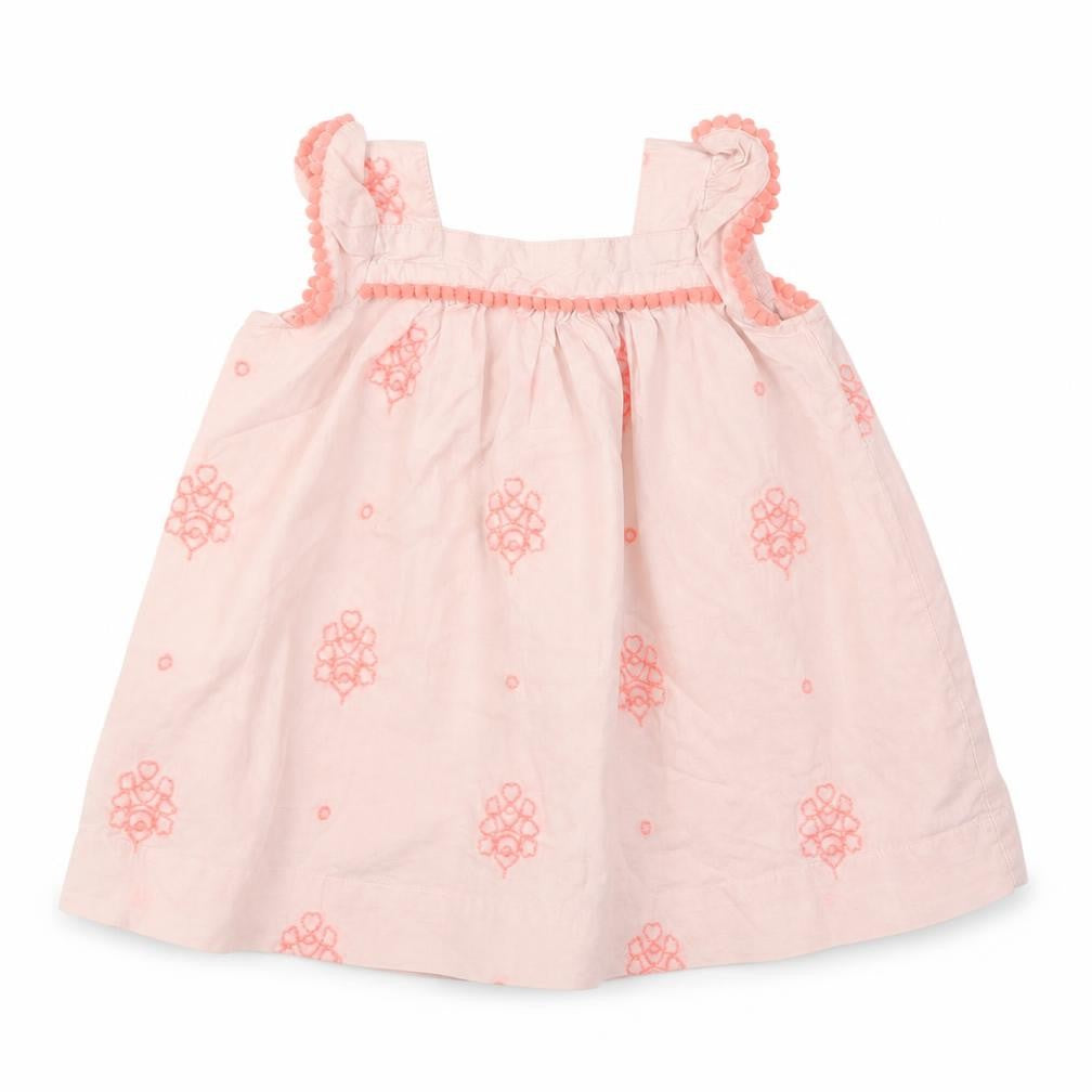Front view of Gap girls’ pink geometric cotton shift, size 3-6, months square neck button
