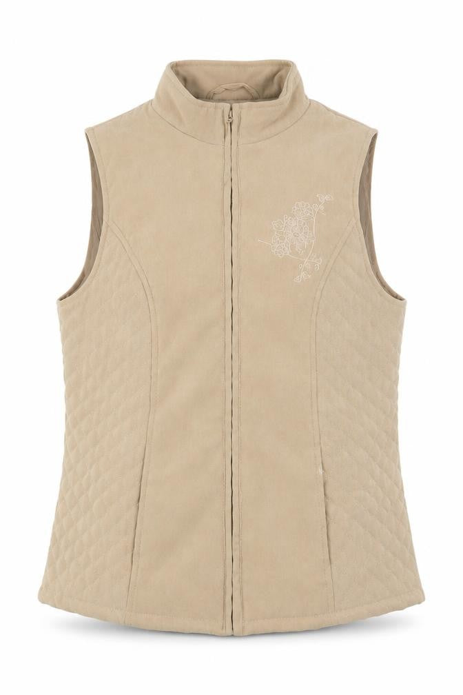 Front view of EWM men’s beige gilet jacket, size S, zip